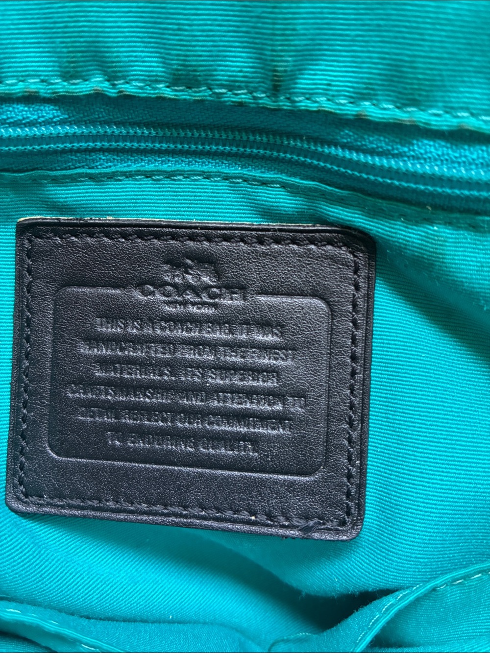 Coach Black Signature Tote with Teal Racing Stripes - Picture 3 of 10